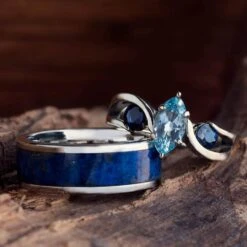 Blue Couples Ring Set With Aquamarine & Lapis Lazuli -Johan Jewelry Shop 02a04bbcb84348be0b9a83c38080a1f7