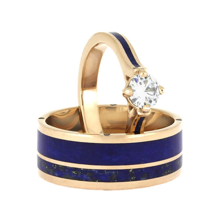 Lapis Lazuli Wedding Ring Set, Matching Wedding Band Set, Blue Rings 7 Lapis Lazuli Wedding Ring Set, Matching Wedding Band Set, Blue Rings - Image 5