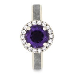 Amethyst Engagement Ring With Moissanite Halo & Meteorite -Johan Jewelry Shop 077c7b06c3ee6f4c98ae92dd2b5f9215