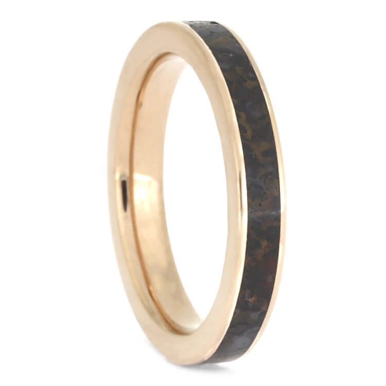 Polished Gold Ring Set With Three Stone Meteorite Engagement Ring 7 Polished Gold Ring Set With Three Stone Meteorite Engagement Ring - Image 5