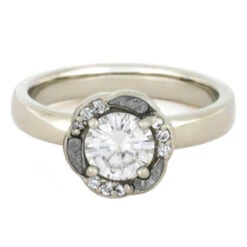 Flower Shaped Engagement Ring With Meteorite And Moissanite -Johan Jewelry Shop 0909d7303c677a8819a05e1e2ea71115