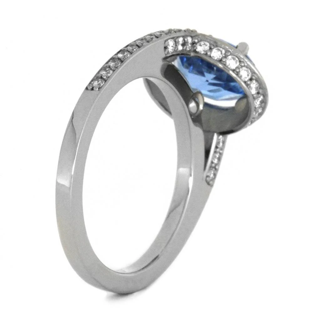 Swiss Blue Topaz Engagement Ring With Diamond Halo 7 Swiss Blue Topaz Engagement Ring With Diamond Halo - Image 5