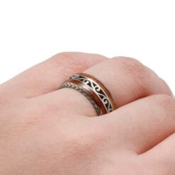 Cherry Wood And Gold Wedding Band With Vintage Design -Johan Jewelry Shop 0b6d11343951017c6cd1fd315516b349