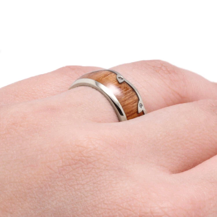 Oak Wood Wedding Band With Diamond Leaf Edge 6 Oak Wood Wedding Band With Diamond Leaf Edge - Image 4