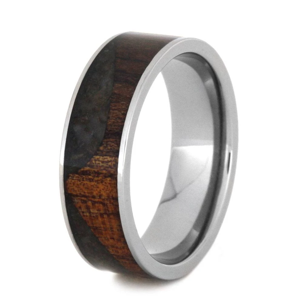 Crushed Dinosaur Bone Wedding Band With Koa Wood Wave 6 Crushed Dinosaur Bone Wedding Band With Koa Wood Wave - Image 4