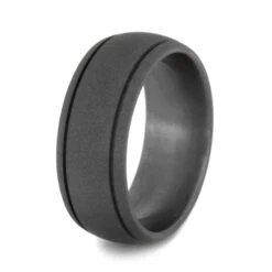 Round Wedding Ring With Sandblasted Titanium And Grooved Pinstripes -Johan Jewelry Shop 0f52b233db02c6069cbe7c674b36ddc2