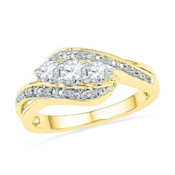 Unique Three Stone Diamond Engagement Ring With Swirled Band -Johan Jewelry Shop 101024 Ycopy