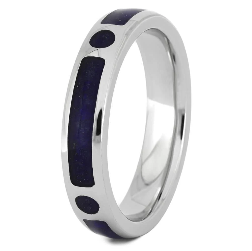 Thin Platinum Wedding Band With Lapis Lazuli 5 Thin Platinum Wedding Band With Lapis Lazuli - Image 3