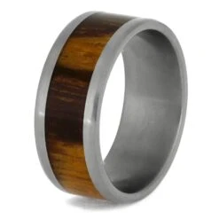 Titanium Wedding Ring With Marble Wood Inlay, Beveled Edge Profile -Johan Jewelry Shop 1160 2E