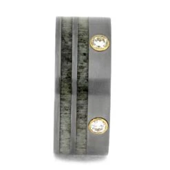 Diamond Ring Accented By Deer Antler In Titanium -Johan Jewelry Shop 1163 1 E