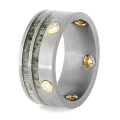 Diamond Ring Accented By Deer Antler In Titanium -Johan Jewelry Shop 1163 2 E