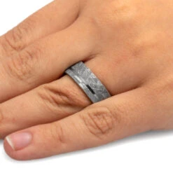 Tungsten Wedding Band With Gibeon Meteorite -Johan Jewelry Shop 1206 Handshot
