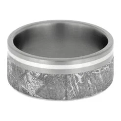 Men's Ring With Meteorite And Platinum Pinstripe 12 Men's Ring With Meteorite And Platinum Pinstripe -Johan Jewelry Shop 1211 3 E