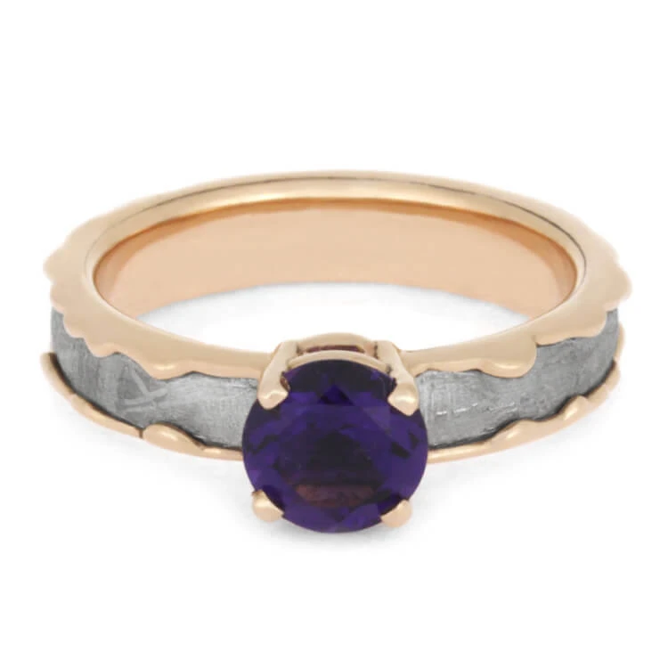 Amethyst Engagement Ring With Wavy Band Inlaid With Meteorite 8 Amethyst Engagement Ring With Wavy Band Inlaid With Meteorite - Image 6
