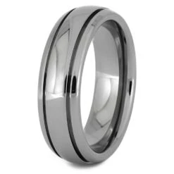 Titanium Wedding Band With Grooved Pinstripes -Johan Jewelry Shop 1354 2 E