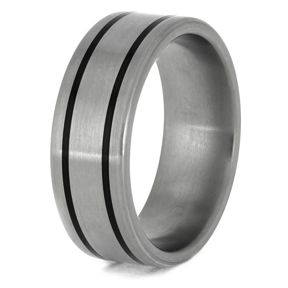 Titanium Ring With Black Enamel Pinstripes-1386 5 Titanium Ring With Black Enamel Pinstripes-1386 - Image 3
