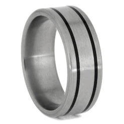 Titanium Ring With Black Enamel Pinstripes-1386