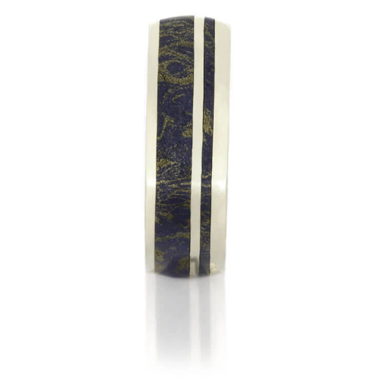 Lapis Mokume Wedding Band, Gold Ring With Side Accents 5 Lapis Mokume Wedding Band, Gold Ring With Side Accents - Image 3