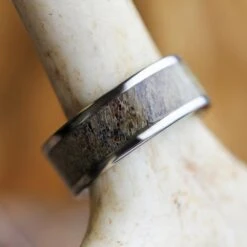 Custom Deer Antler Wedding Band In Titanium