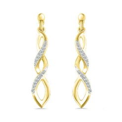 Drop Diamond Earrings With Twisting Design -Johan Jewelry Shop 15040 Y