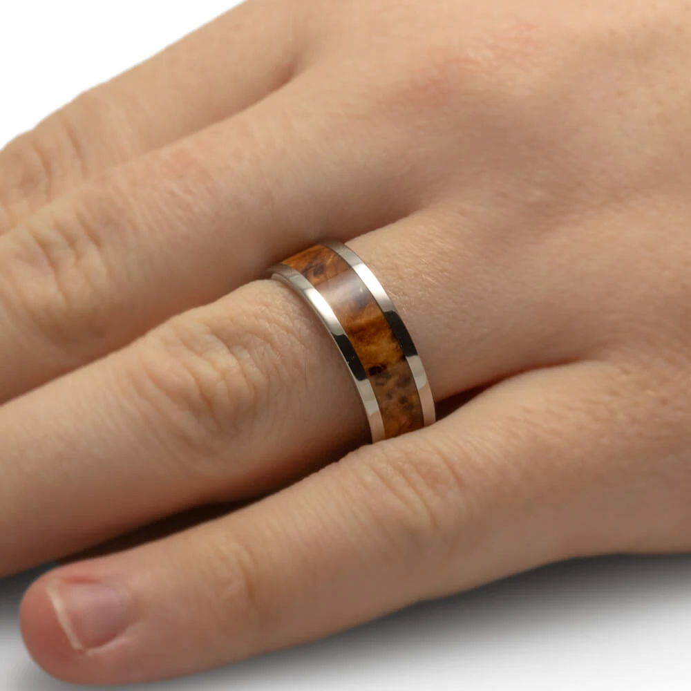 Black Ash Burl Wood Men's Wedding Band In Titanium-1523 8 Black Ash Burl Wood Men's Wedding Band In Titanium-1523 - Image 6