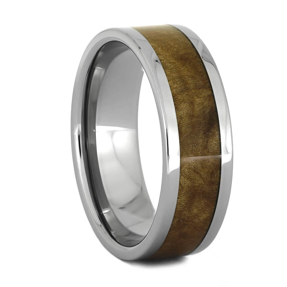 Black Ash Burl Wood Men's Wedding Band In Titanium-1523 4 Black Ash Burl Wood Men's Wedding Band In Titanium-1523 - Image 2