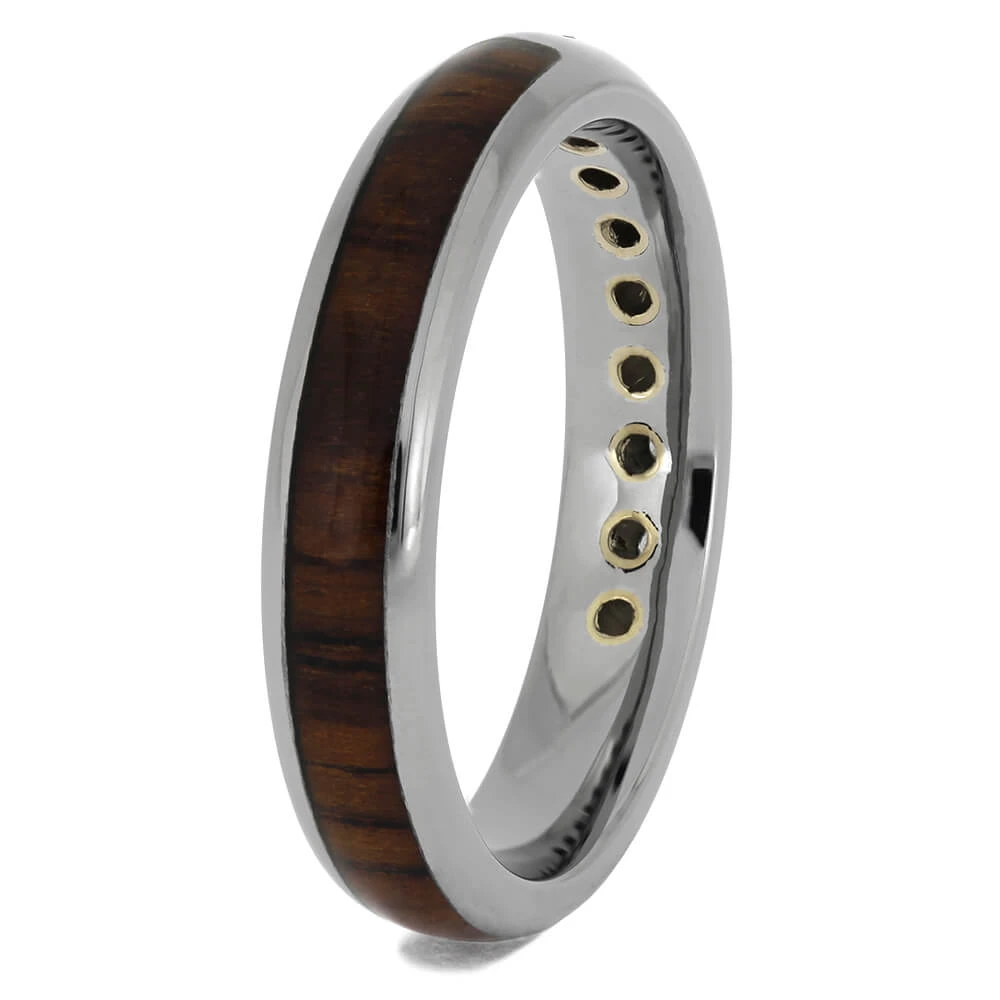 Honduran Rosewood Burl And Titanium Ring With 9 Bezel Set Diamonds 6 Honduran Rosewood Burl And Titanium Ring With 9 Bezel Set Diamonds - Image 4