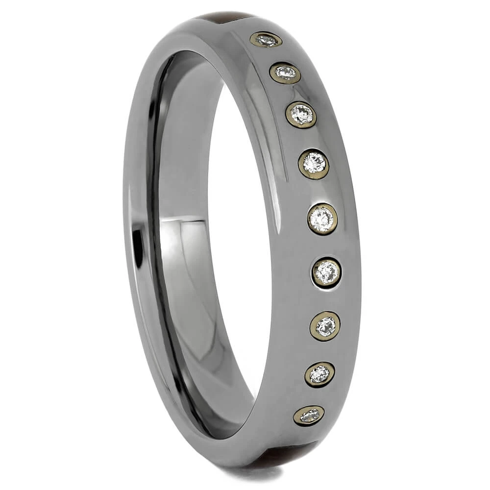 Honduran Rosewood Burl And Titanium Ring With 9 Bezel Set Diamonds 4 Honduran Rosewood Burl And Titanium Ring With 9 Bezel Set Diamonds - Image 2