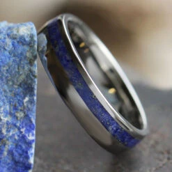 Lapis Lazuli Ring, Titanium Wedding Band With Round Profile -Johan Jewelry Shop 1555newart 1
