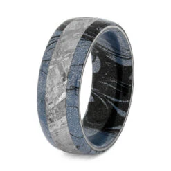 Mens Mokume Ring With Meteorite Band, Cobaltium Mokume -Johan Jewelry Shop 1596 2 E