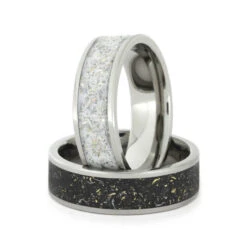 Black & White Stardust™ Titanium Wedding Band Set -Johan Jewelry Shop 15a19674565602637e8fff2df0963adf