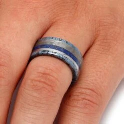 Unique Men's Ring With Mokume, Meteorite And Lapis Lazuli -Johan Jewelry Shop 15c4fabb72f5e91f153a07cf50e38b9f