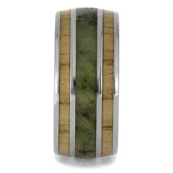 Chrysocolla & Oak Wood Triple Inlay Wedding Band -Johan Jewelry Shop 1619 1E