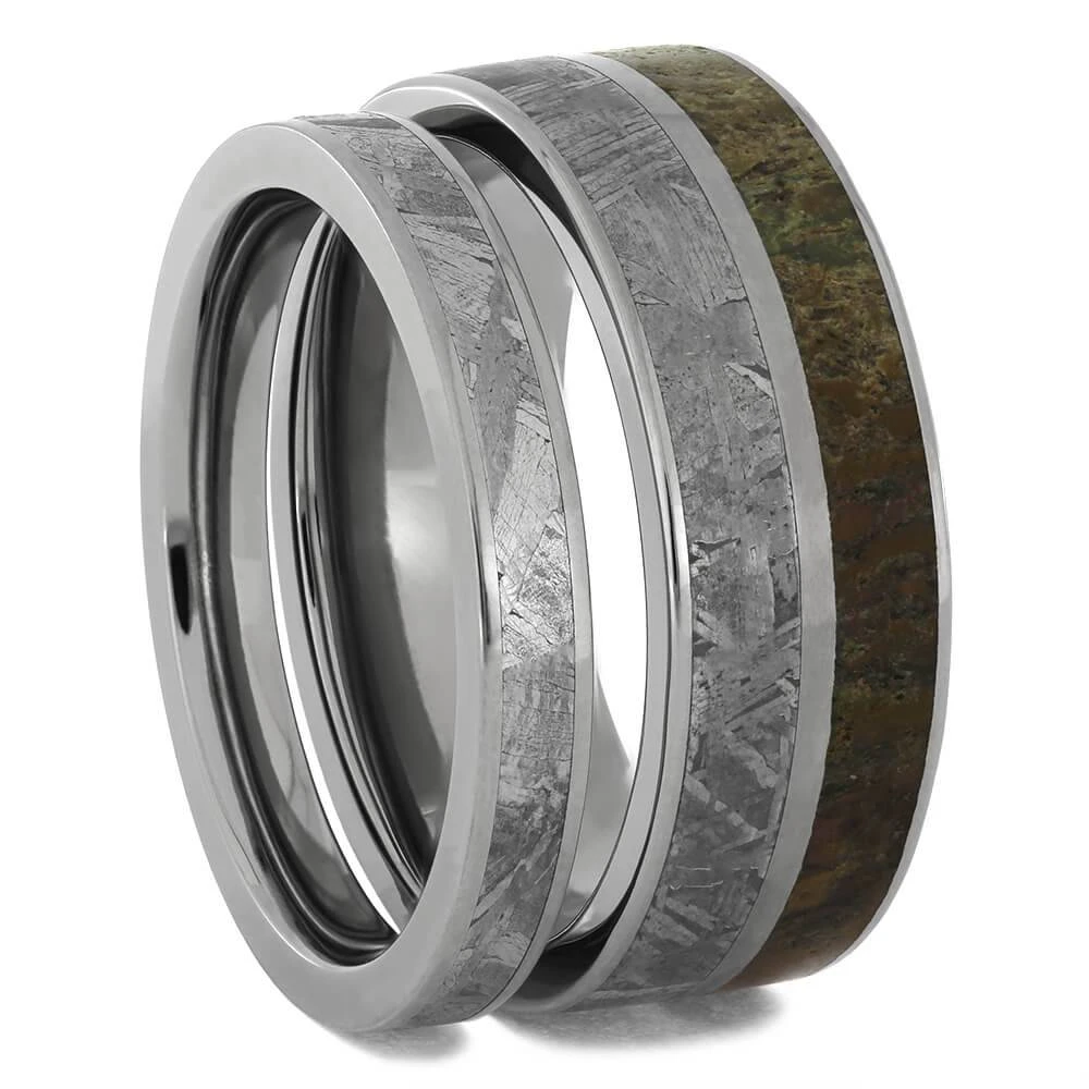 Meteorite & Dino Bone Matching Wedding Bands 4 Meteorite & Dino Bone Matching Wedding Bands - Image 2