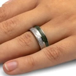 Meteorite & Fishing Line Wedding Band In Titanium -Johan Jewelry Shop 1622TI FP TIMTFLGRHandshot