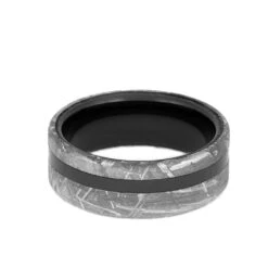 Black Ceramic & Meteorite Men's Wedding Band -Johan Jewelry Shop 1623 3 Ex750