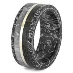 Black & White Mokume Gane Ring With Meteorite, Dinosaur Bone 11 Black & White Mokume Gane Ring With Meteorite, Dinosaur Bone -Johan Jewelry Shop 1654 2 E