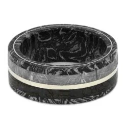Black & White Mokume Gane Ring With Meteorite, Dinosaur Bone 12 Black & White Mokume Gane Ring With Meteorite, Dinosaur Bone -Johan Jewelry Shop 1654 3 E