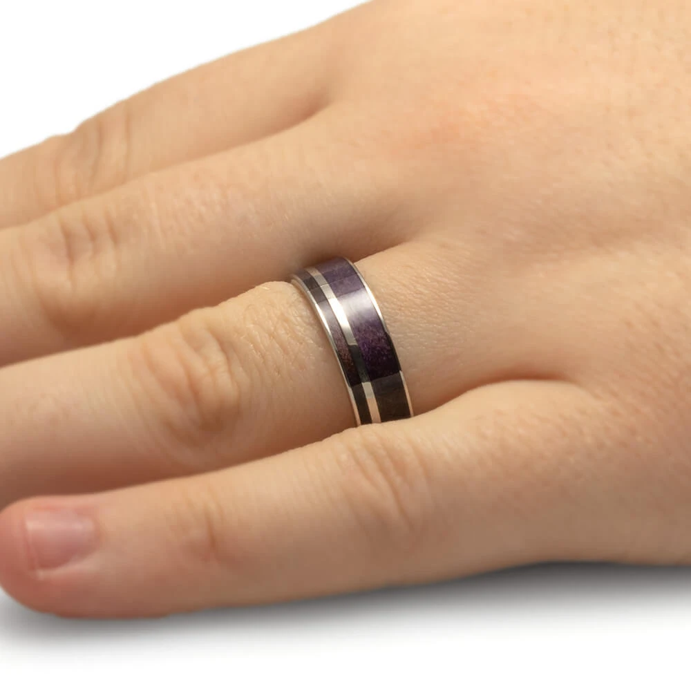 Purple Box Elder Wood Wedding Band With Titanium Pinstripe 6 Purple Box Elder Wood Wedding Band With Titanium Pinstripe - Image 4