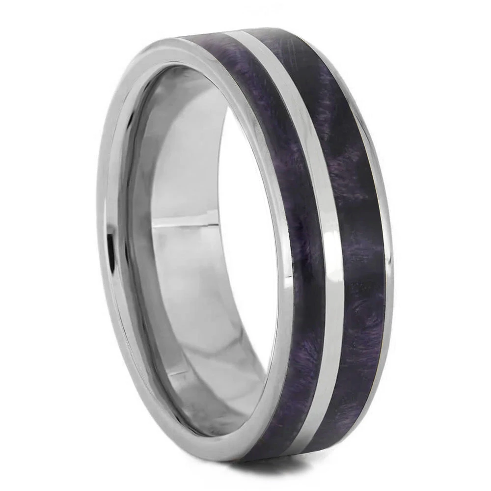 Purple Box Elder Wood Wedding Band With Titanium Pinstripe 4 Purple Box Elder Wood Wedding Band With Titanium Pinstripe - Image 2