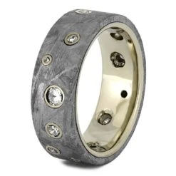 Meteorite Wedding Band With Diamonds In White Gold -Johan Jewelry Shop 1708 2 E