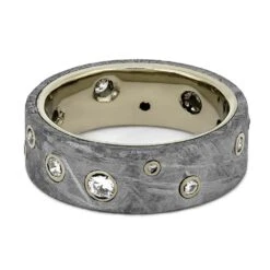 Meteorite Wedding Band With Diamonds In White Gold -Johan Jewelry Shop 1708 3 E
