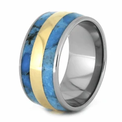 Titanium, Turquoise & Gold Men's Wedding Band -Johan Jewelry Shop 1719 2
