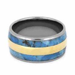 Titanium, Turquoise & Gold Men's Wedding Band -Johan Jewelry Shop 1719 3