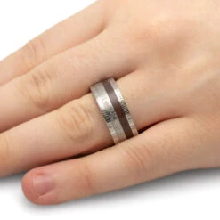 Gold Ring With Damascus, Dinosaur Bone And Gibeon Meteorite -Johan Jewelry Shop 1726Handshot