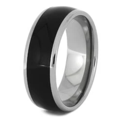 Ebony Wood & Titanium Band, Unique Black Ring -Johan Jewelry Shop 1744 2 E