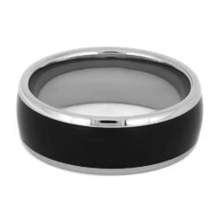 Ebony Wood & Titanium Band, Unique Black Ring -Johan Jewelry Shop 1744 3 E