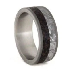 Meteorite Dinosaur Ring With Sandblasted Titanium Edges -Johan Jewelry Shop 1764 Crushed