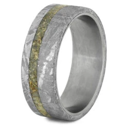 Meteorite Wedding Band With Dinosaur Bone And Titanium -Johan Jewelry Shop 1783 2 E