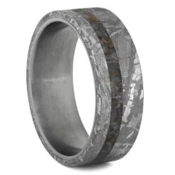 Meteorite Wedding Band With Dinosaur Bone And Titanium -Johan Jewelry Shop 1783 E Crushed